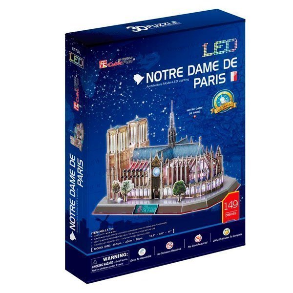 CUBICFUN LED ARCHITECTURE MODEL PUZZLE 3D NOTRE DAME DE PARIS (149 PIEZAS) - IRION Juguetería -  CUBICFUN LED ARCHITECTURE MODEL PUZZLE 3D NOTRE DAME DE PARIS (149 PIEZAS) - IRION Juguetería -